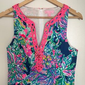 Lilly Pulitzer Multicolor Floral Dress with Pink Embroidery and Beads